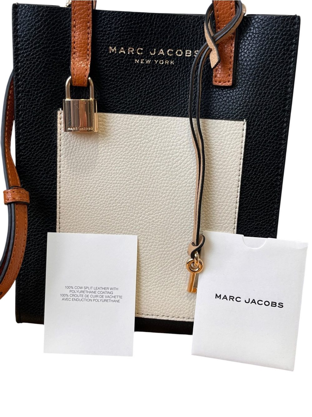 Marc Jacobs Mini Grind Colorblock Leather Crossbody Tote Bag Black Tan Cream